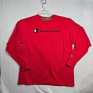 Champion Men's Red Long‎ Sleeve Crewneck T-Shirt Authentic Athleticwear Size 2XL